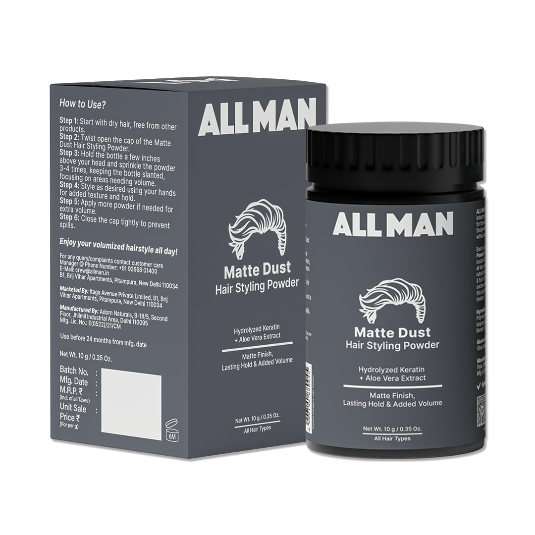 ALL MAN Matte Dust Hair Styling Powder Adds Volume, Instant Hair Styling, All Day Hold With Hydrolyzed Keratin & Aloe Vera | 10g-image-23