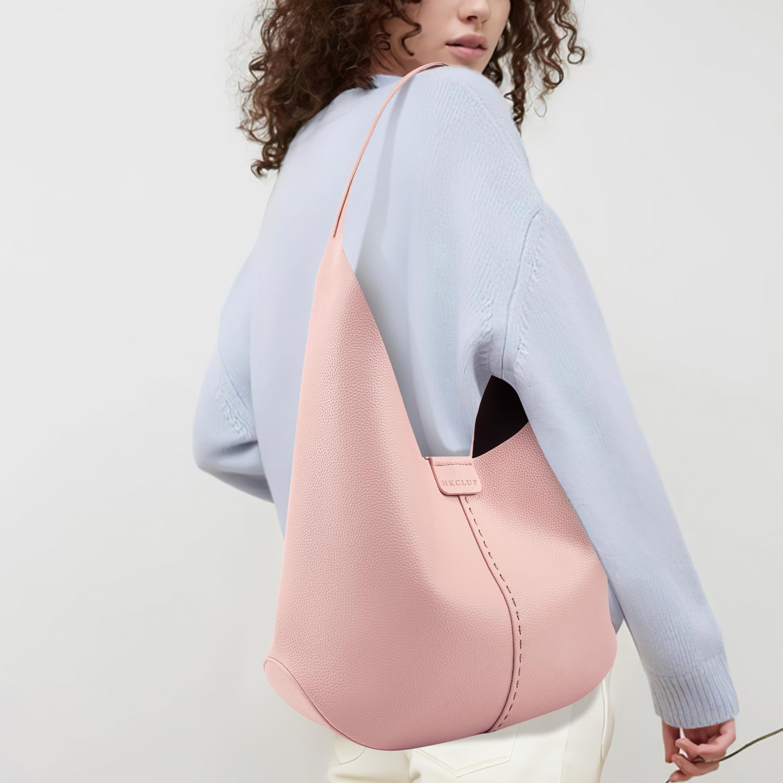 HKCLUF Hobo Bags Purses for Women 2PCS/Set,Soft Vegan Leather Slouchy Shoulder Hobo Handbags with Small Crossbody Bags for Women (pink)