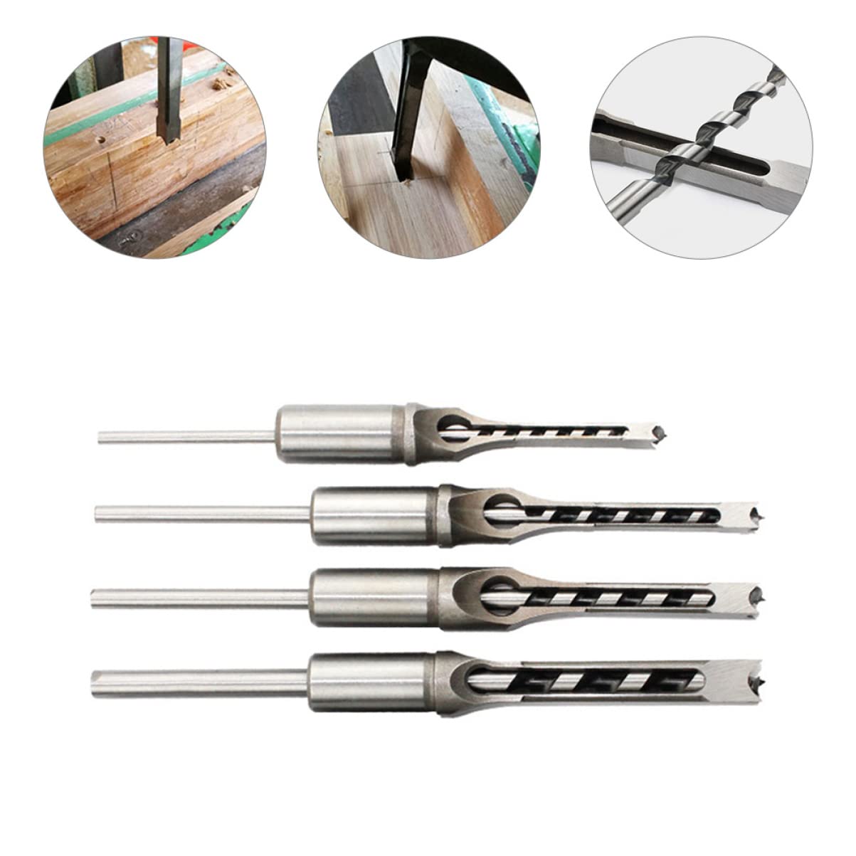 Set Punte da Trapano per Legno a Mortasa 4 Pezzi in Acciaio | Finitura Argento, Durezza Elevata e Struttura Resistente All'usura, Design Scanalatura a U per Lavorazioni Precise