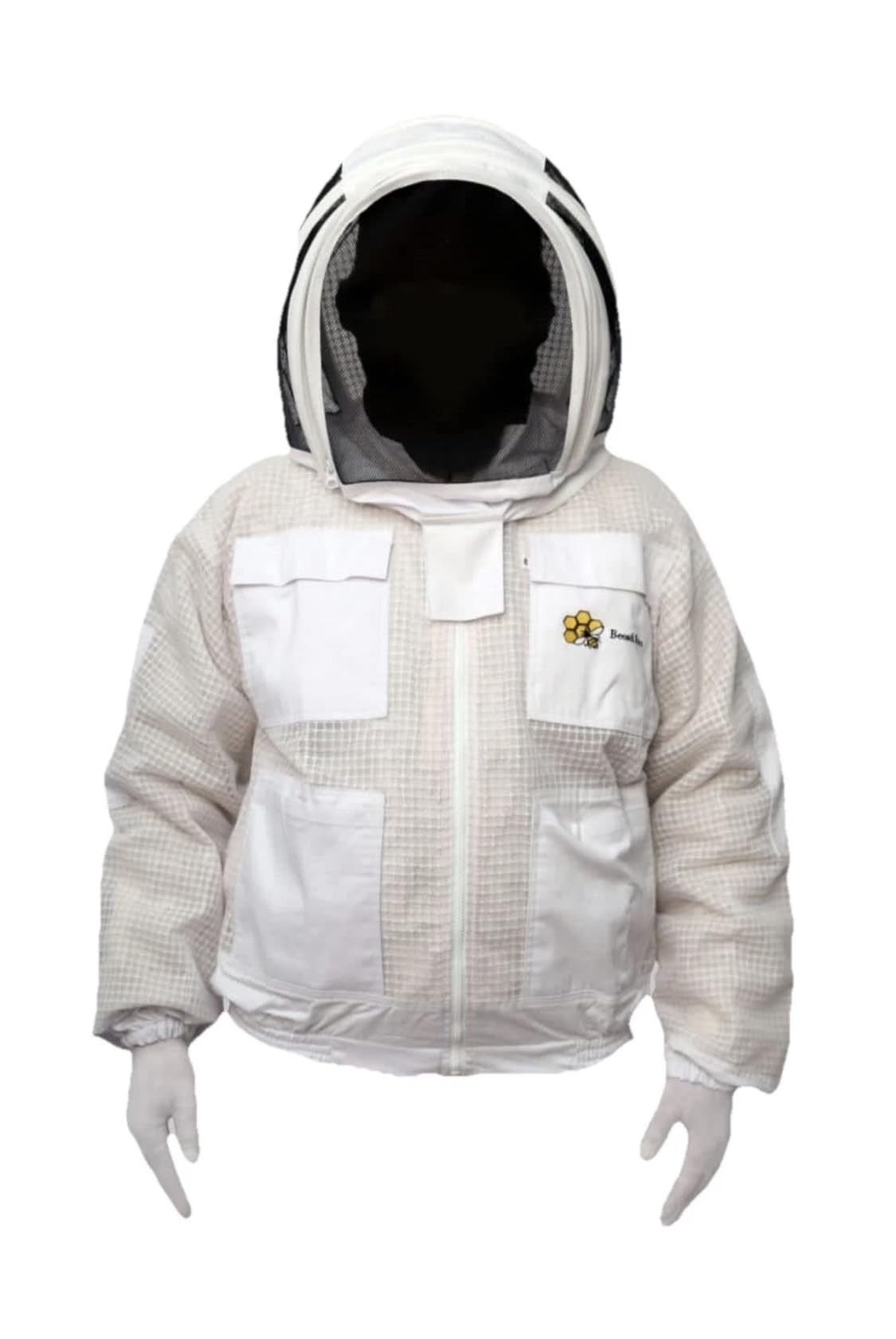 FVJG Veste de protection apicole unisexe 3 couches ultra ventilée pour apiculture, voile d'escrime, veste de style astronaute uniquement avec gants gratuits, blanc (taille M)
