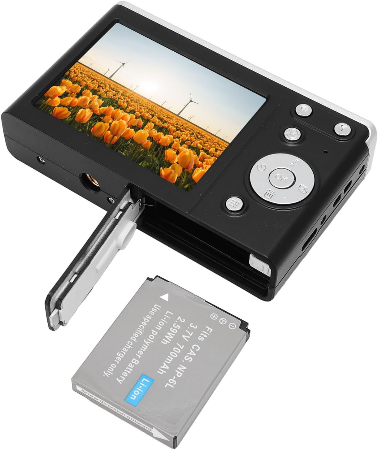 Open battery and memory card compartment of VBESTLIFE Digital Camera