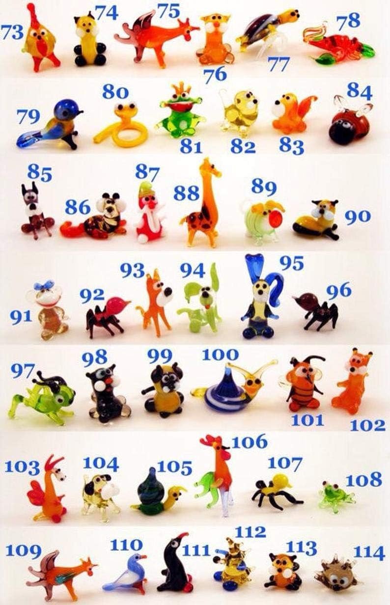 Set of 1” Glass Animal Figurines – Hand-Blown Murano-Style Miniatures – Assorted Dollhouse & Curio Collectible Set – Gift for Collectors & Home Décor