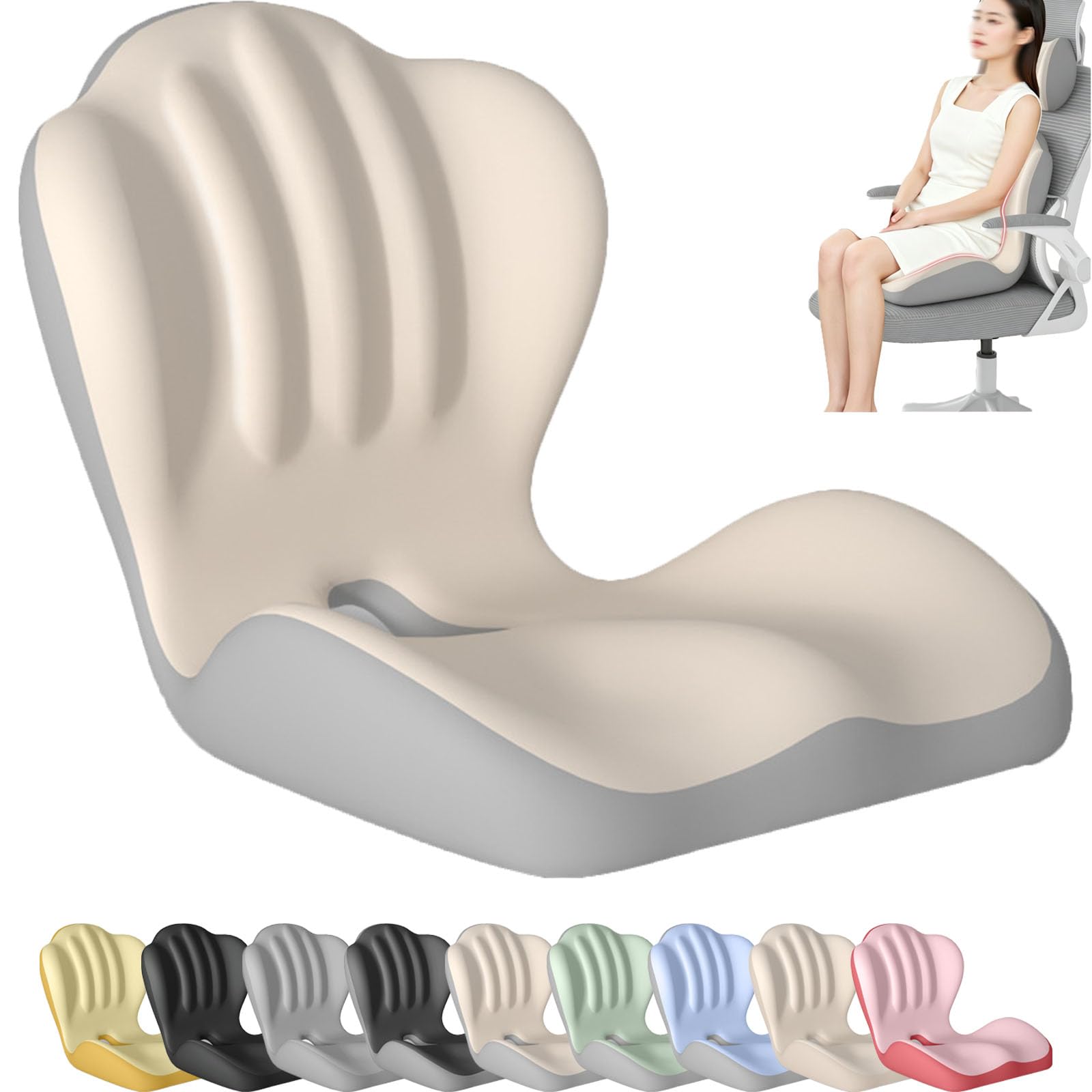 Ergonomic Memory Foam Seat Cushion,Lumber Support Cushions,L-Shaped Back Lumbar Support Cushion,Non-Slip Coccyx Hollow Design for Long Sitting,Office,Home,Driving (Gray & Beige) — image 1