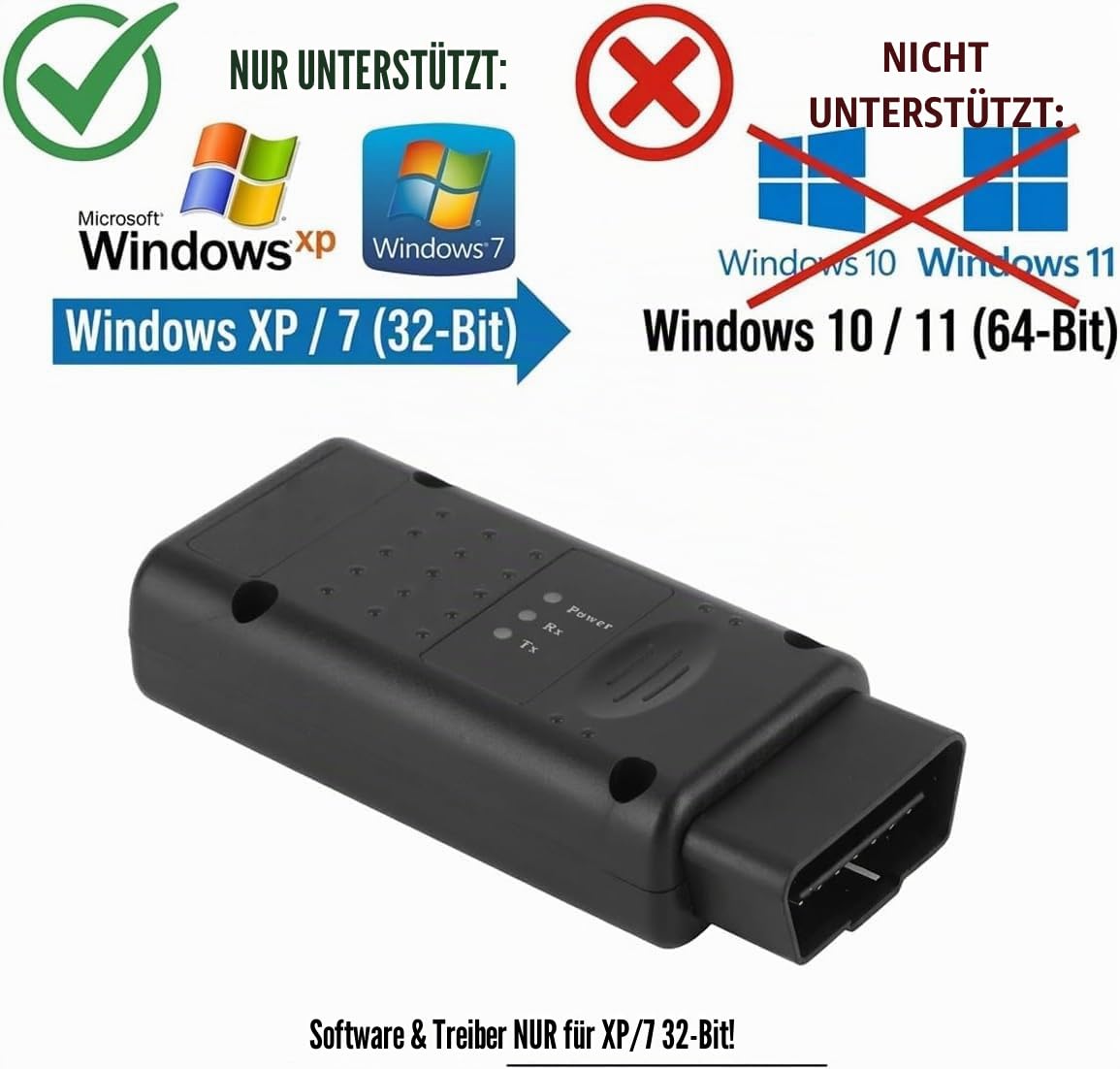 OBD2 Interface Scanner Diagnosegerät V1.95 mit PIC18F458 & FTDI Chip, Fehlercode-Lesegerät für PC-basierte Fahrzeugdiagnose Unterstützt Motor ABS Getriebe und CAN-Bus-Systeme-NUR Windows XP/7 (32-Bit)
