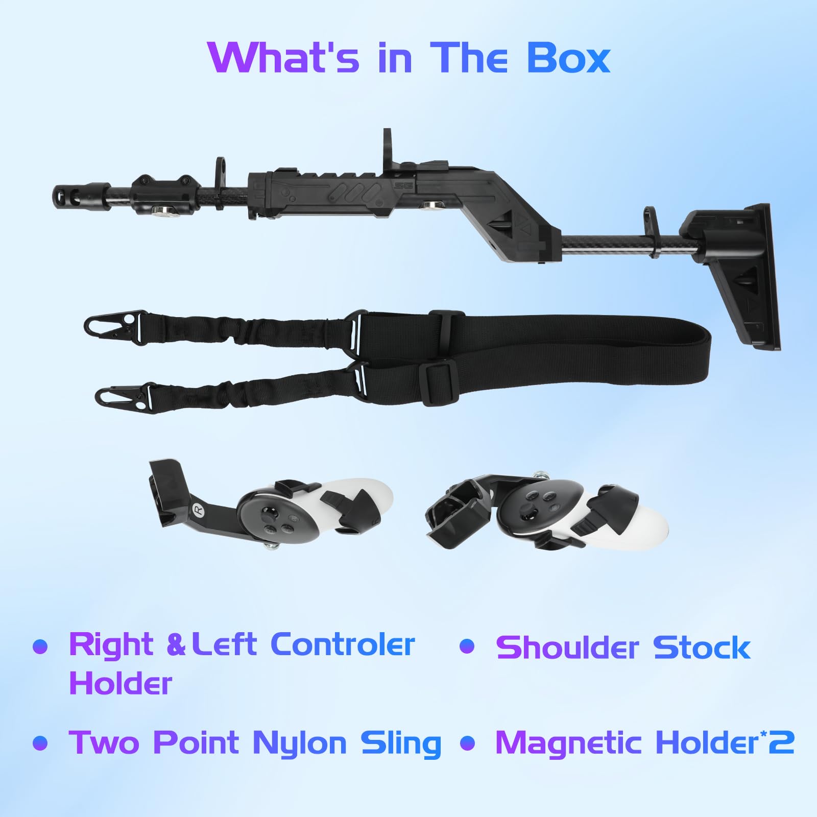 VR Gun Stock für MetaQuest 3/3S, VR Gunstock für Quest 3/Quest 3S Schießcontroller Griff Rifle, Quest 3/3S Zubehör Magnetisches Gewehr Gewehrschaft, mit Schultergurten (für Quest 3)