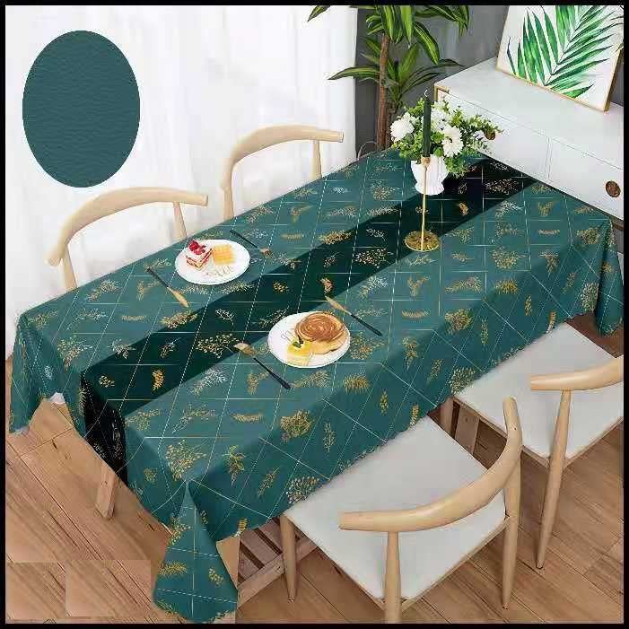 Jecrina Marble Pattern Nordic Style Tablecloth Large Luxury Dark Grey with Black Baroque Print PVC Wipe Clean Tablecloth Picnic Camping Kitchen Dining Room(140 x 200 cm) (Green)