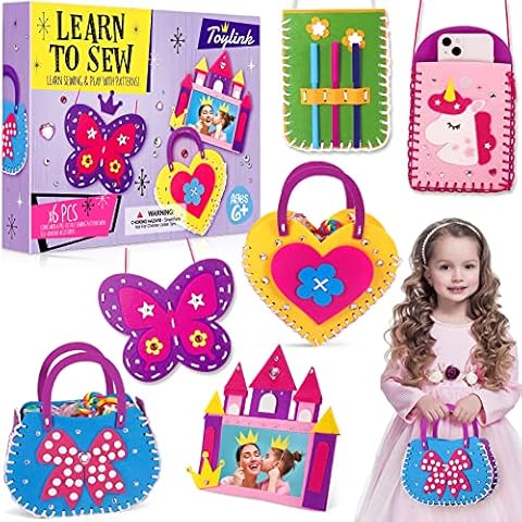 Toylink First Sewing Kit for Kids Beginners Arts Crafts for Girls Ages 4 5 6 7 8 Learn to Sew Unicorn Purse Bags Picture Frame Pen Holder DIY Felt Craft Kits Toddler Gifts Cover
