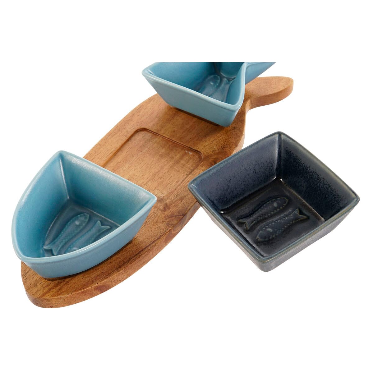 Set d'apéritif Bleu Marine Porcelaine Acacia Poisson méditerranéen 28 x 9,7 x 1,3 cm 4 pièces