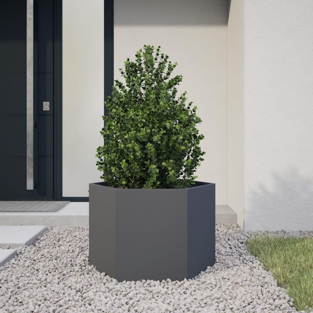 Pflanzkübel Anthrazit Sechseckig 69x60x45 Stahl – Robustes Hochbeet für Garten und Außenbereich mit offenem Boden zur Vermeidung von Staunässe, ideal für Blumen, Gemüse