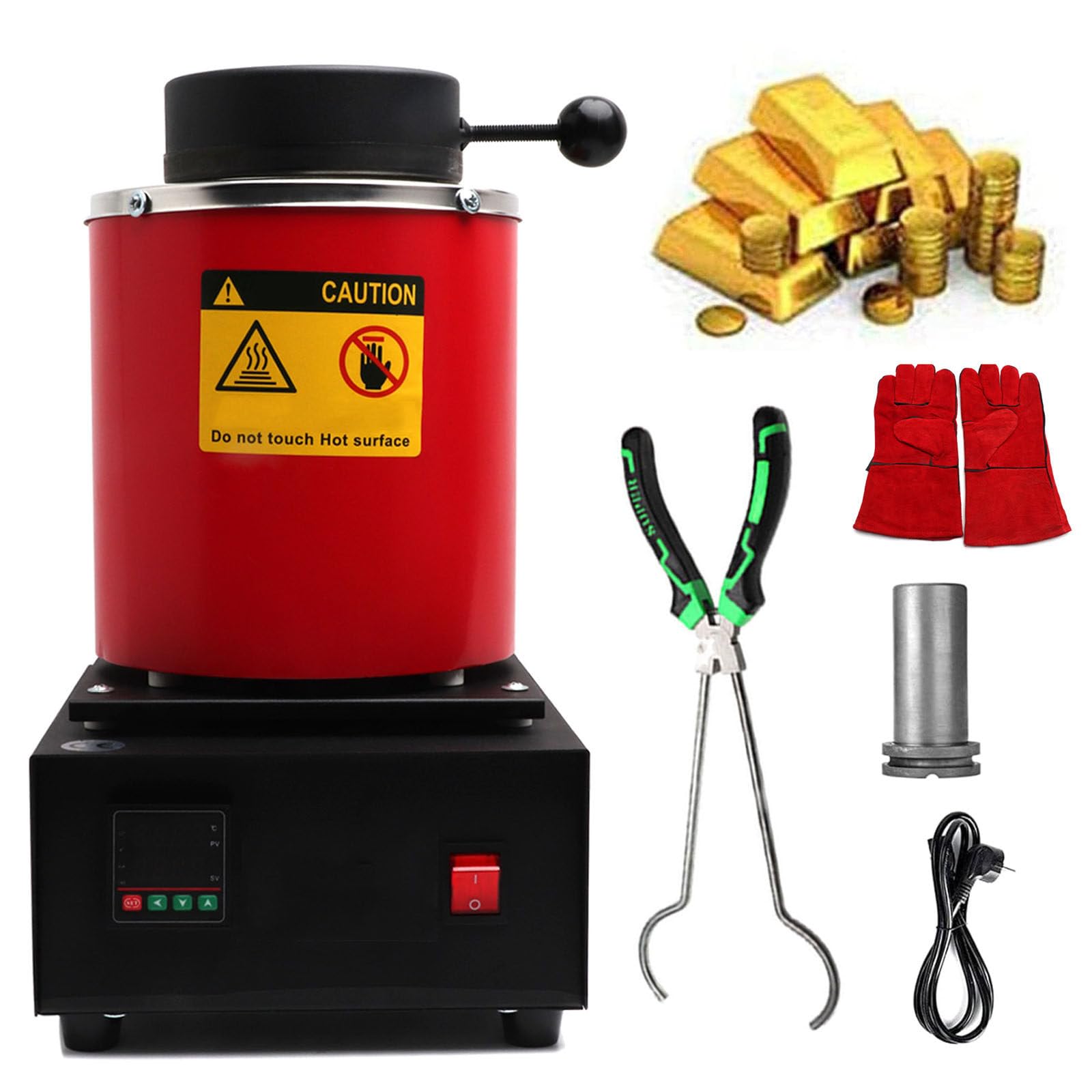 BoluDukNN 1750w Metal Smelting Machine,2102℉ Electric Metal Melting Furnace with Digital Control and Graphite Crucible,For Smelting Gold Silver Aluminum Red-1kg