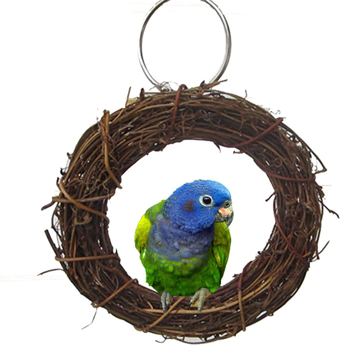 Litewoo Bird Chew Toy Swing Perch Natural Rattan Hoop Parrot Stand for Parakeet Cockatiel Conure Finch Lorikeet Lovebird Budgie African Grey Caique Canary Cage Accessories