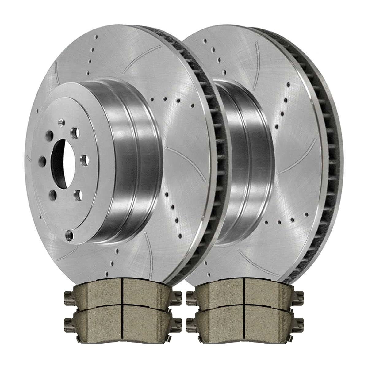 Nissan Frontier Brake Kit Detroit Axle Front & Rear Drilled & Slotted Rotors Ceramic Brake Pad Kit For Nissan Frontier, Xterra, Suzuki Equator Front Car & Truck Brake Disc Rotors Drilled - Foto 3