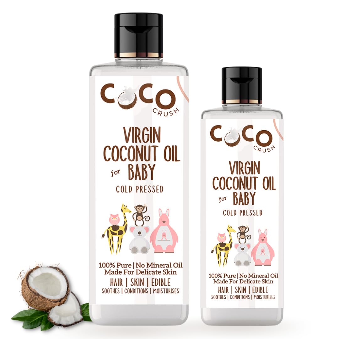 Virgin Coconut Oil for Baby Hair & Skin Massage | Cold Pressed & 100% Natural | Prevents Diaper Rash, Certified Organic | Combo of 2 (200ML+100ML, 300ML)-image-29