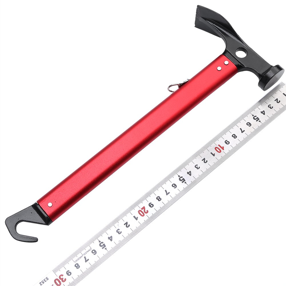 Zeltpflockhammer, 3 Farben Tragbare Aluminiumlegierung Griff Outdoor Camping Hammer Zeltpflockpflock Abzieher Ausgestattet mit einer Schnur für Camping, Wohnwagen, Festivals(rot)