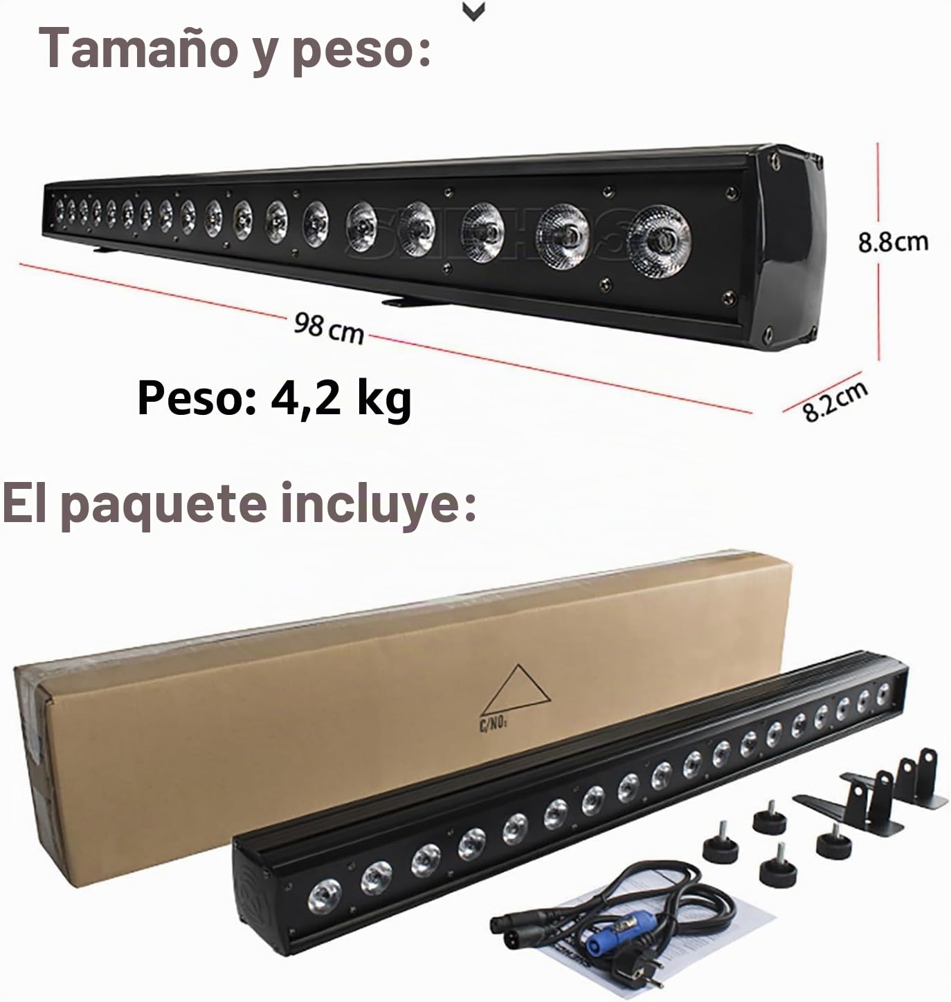 SHEHDS Barra de luz de lavado de escenario RGBWA+ púrpura de 18 x 18 W / tira LED 6 en 1 iluminación de pared barra de luz / tira de luz estroboscópica DMX512 Control DJ luces