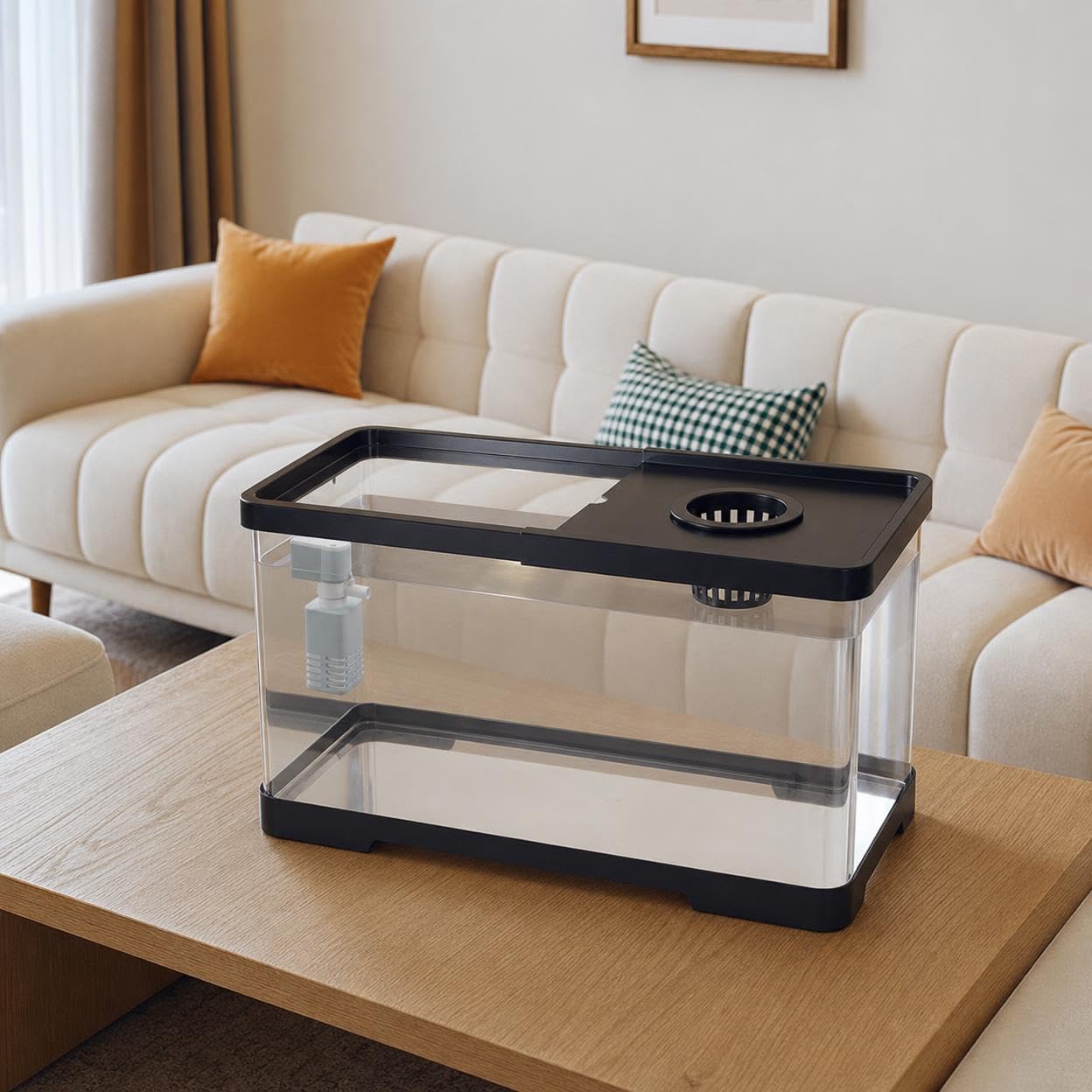 Garnelen Aquarium Komplettset für Anfänger, 49.5x21.5x21.2cm Glass Mini Süßwasser Aquarium, für Kinderzimmer & Wohnzimmer, 49.5x21.5x21.2cm