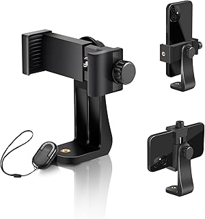 Vastar Universal Phone Tripod Mount Adapter, Tripod Phone Holder with Wireless Camera Remote for Monopod, Tripod and Selfie Stick, 360° Rotation / 58-101mm Phone Clamp / 1/4” Thread/Wrist Strap