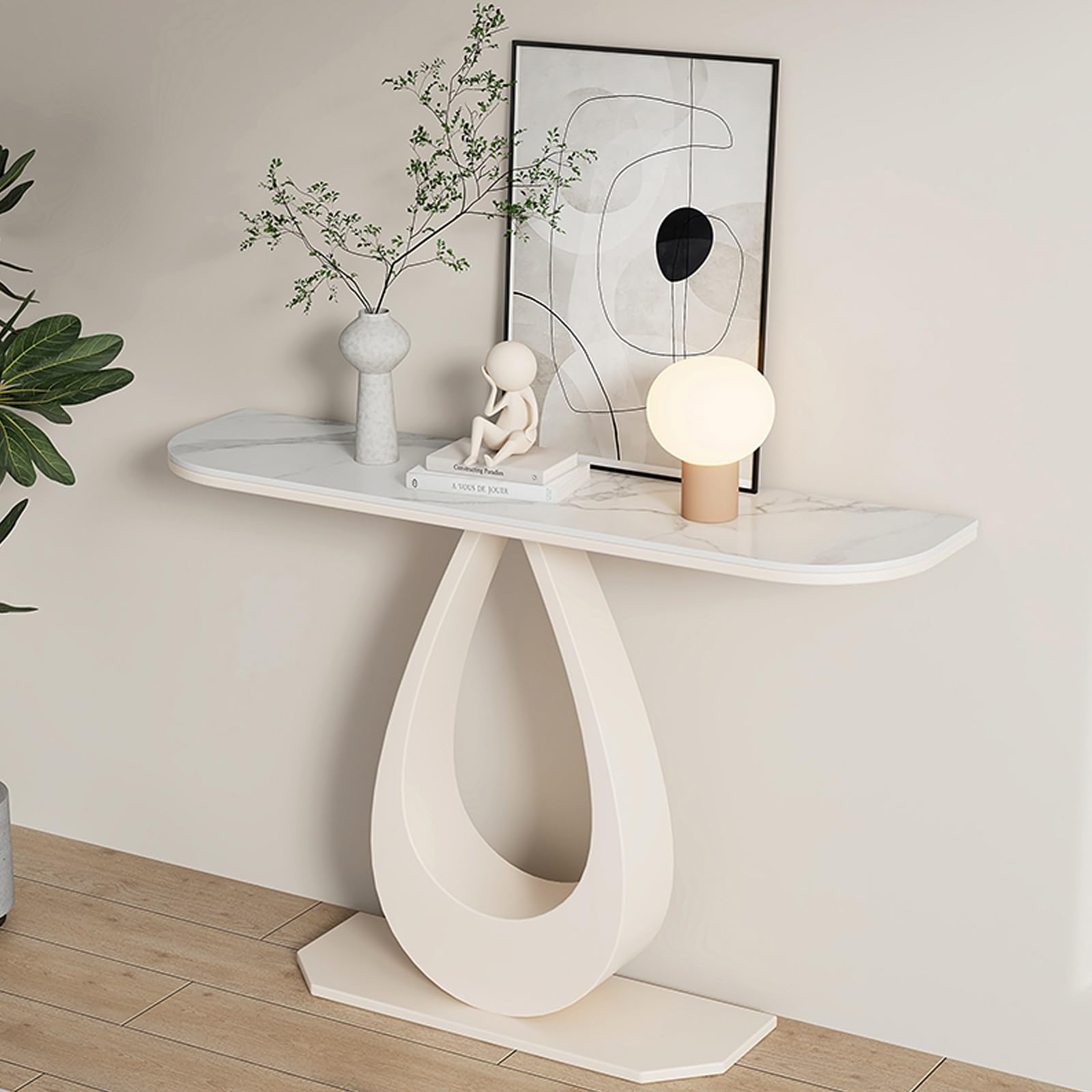 Tonuuoei Entryway Table with Marble Top & Metal Base, Modern Hallway Console Sofa for Foyer, Living Room, or Corridor(White A,150cm/59in)