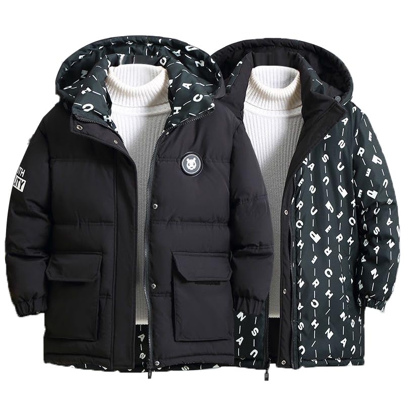 Boys Winter Coat Jacket Hooded Windproof Warm Faux Down Cotton Jacket Kids Outdoor Jacket