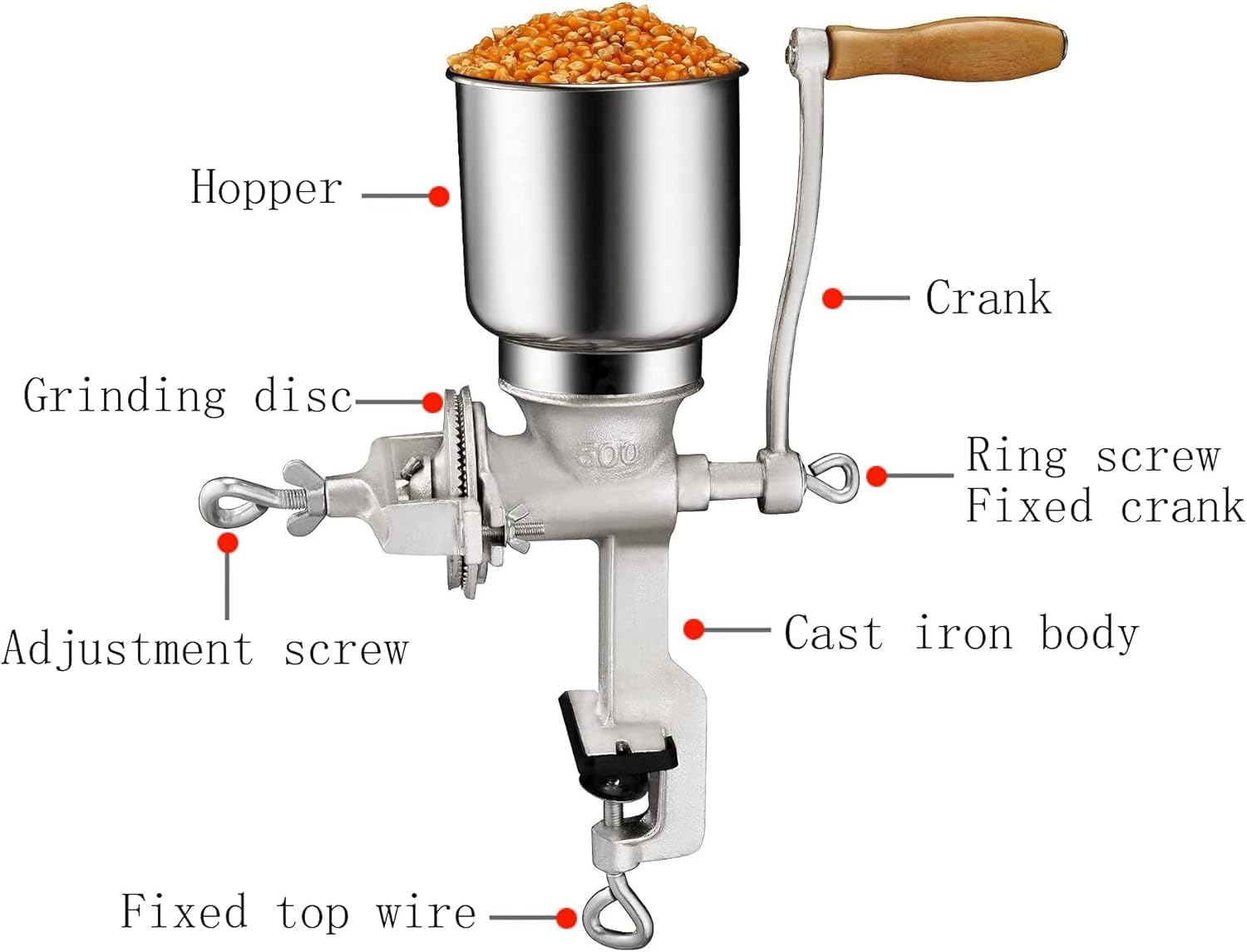 Molinillo manual de grano para malta ajustable de manivela para elaborar cerveza, maíz, café, trigo, hierbas, acero inoxidable de alta calidad