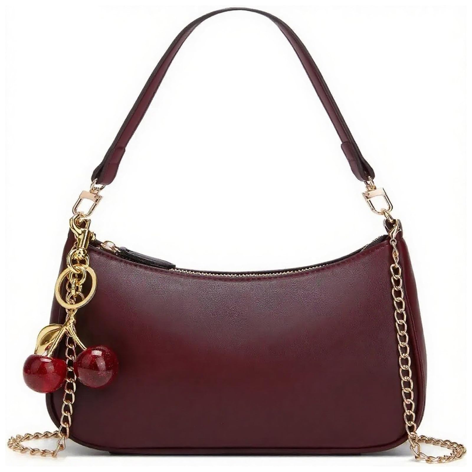 Black Shoulder Bag for Women Cute Hobo Cherry Purse Retro Clutch Underarm Handbag with Removable Straps