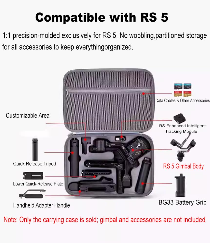 Tragetasche, kompatibel mit DJI Ronin RS 5 Gimbal-Stabilisator und Zubehör, tragbare Reise-Schutz-Umhängetasche für RS 5 Zubehör, Schwarz , Tragbare, robuste Tragetasche