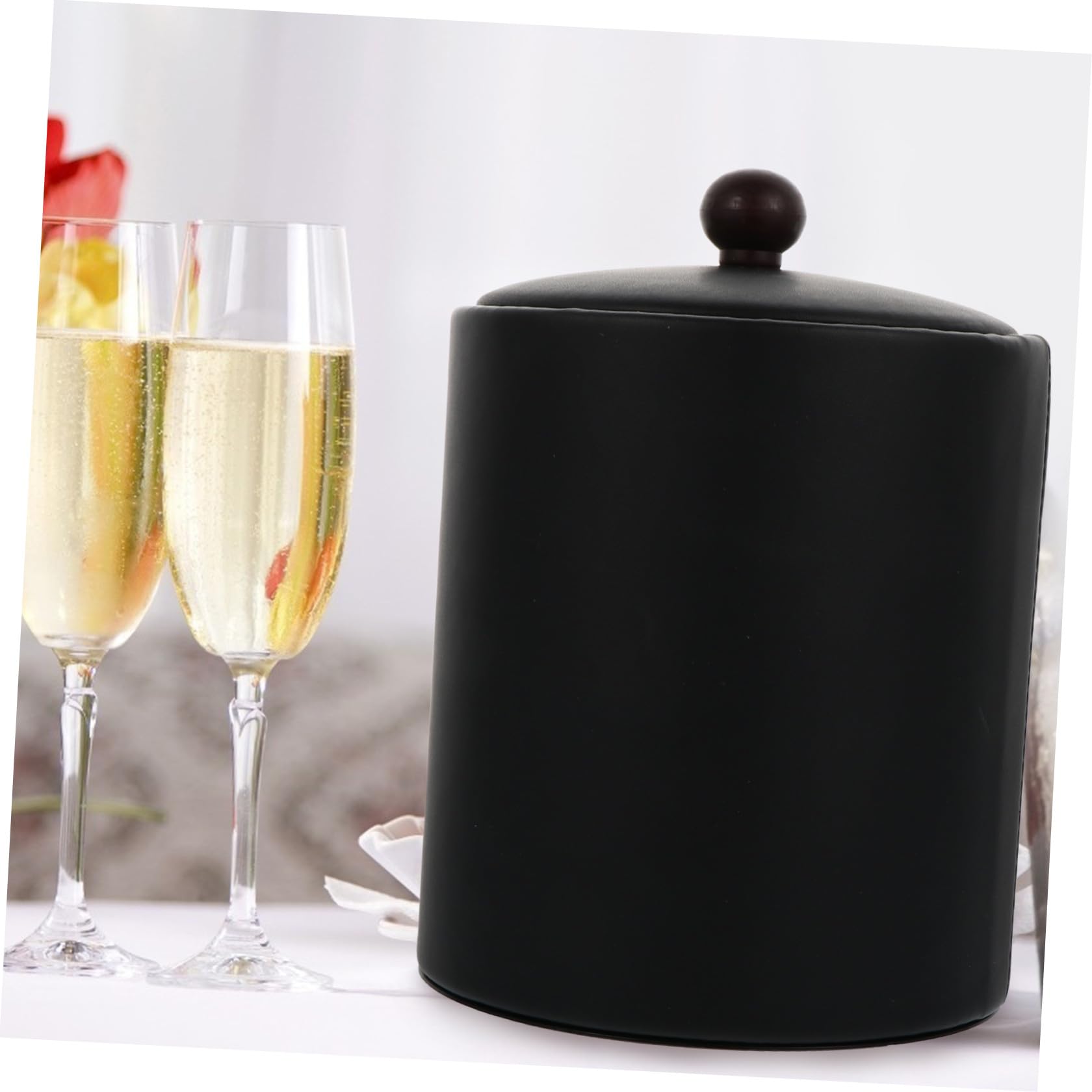 VALICLUD Cubitera de Acero Inoxidable, cubeta de Hielo Negra, con Tapa y Pinzas, Doble Pared aislada, para Vino y champán, 1 Pieza, para Celebraciones y reuniones