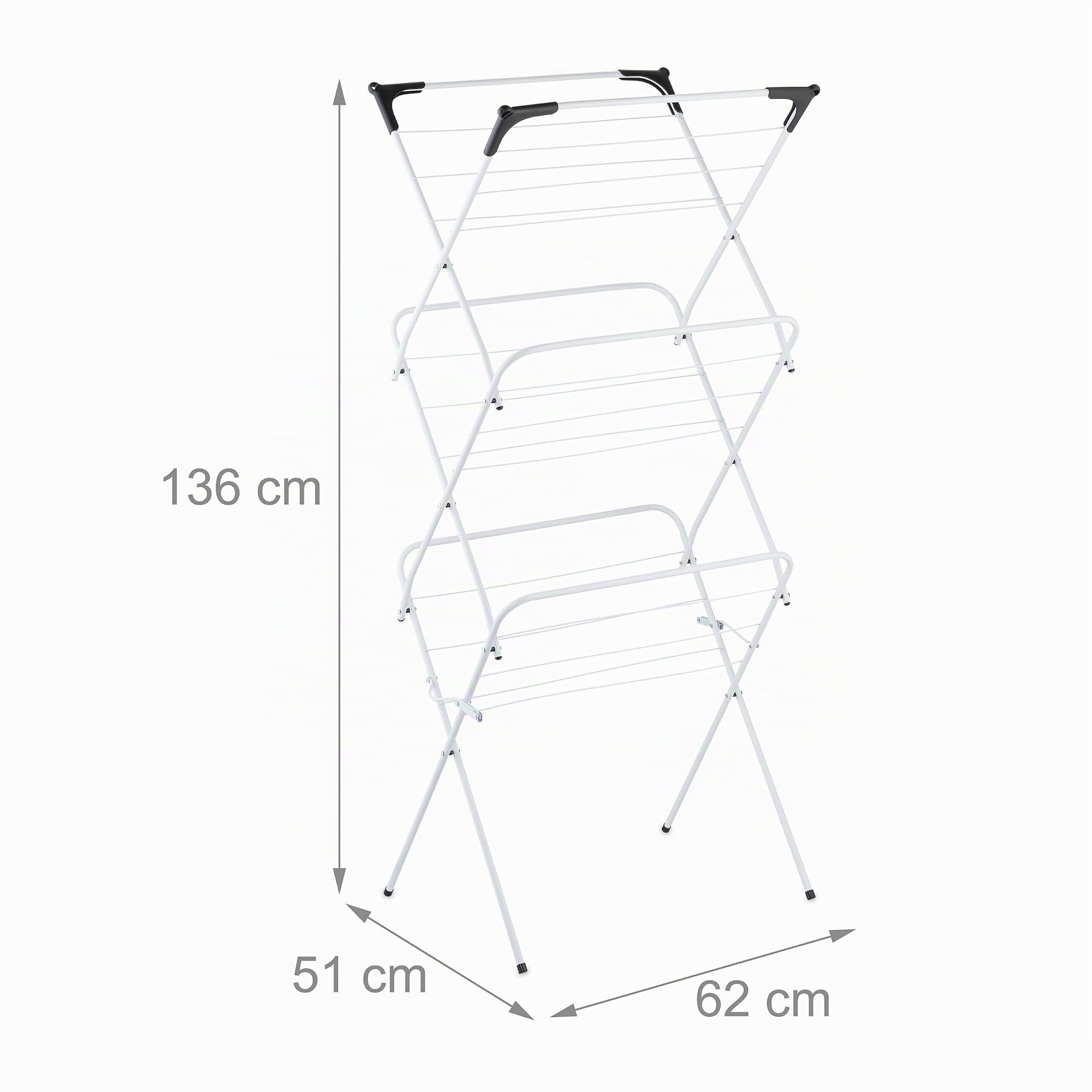 Relaxdays Tendedero Torre Plegable, Tendal con 18 Barras, 136 x 62 x 51 cm, Tenderete para Interiores, Metal, Blanco