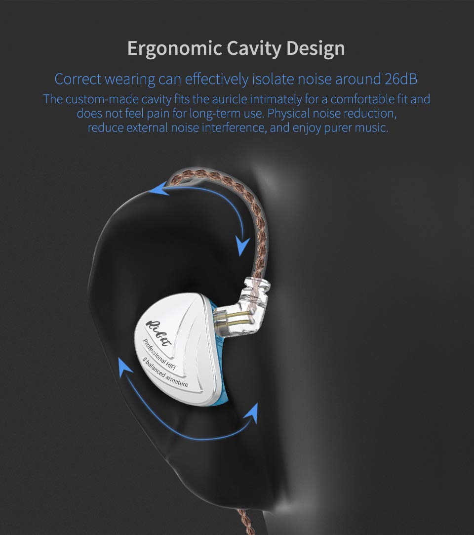 KZ AS16 Ohrhörer 8 symmetrischer Anker in Ohrmonitoren, KZ IEM Ohrhörer 8BA Treiber mit abnehmbarem 0,75 mm 2-poligem Kabel