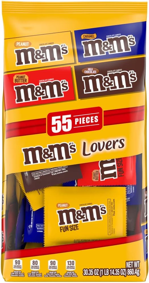 M&M'S Original, Peanut, Peanut Butter & Caramel Fun Size Bulk Easter Chocolate Candy, 30.35 oz, 55 ct, Bag