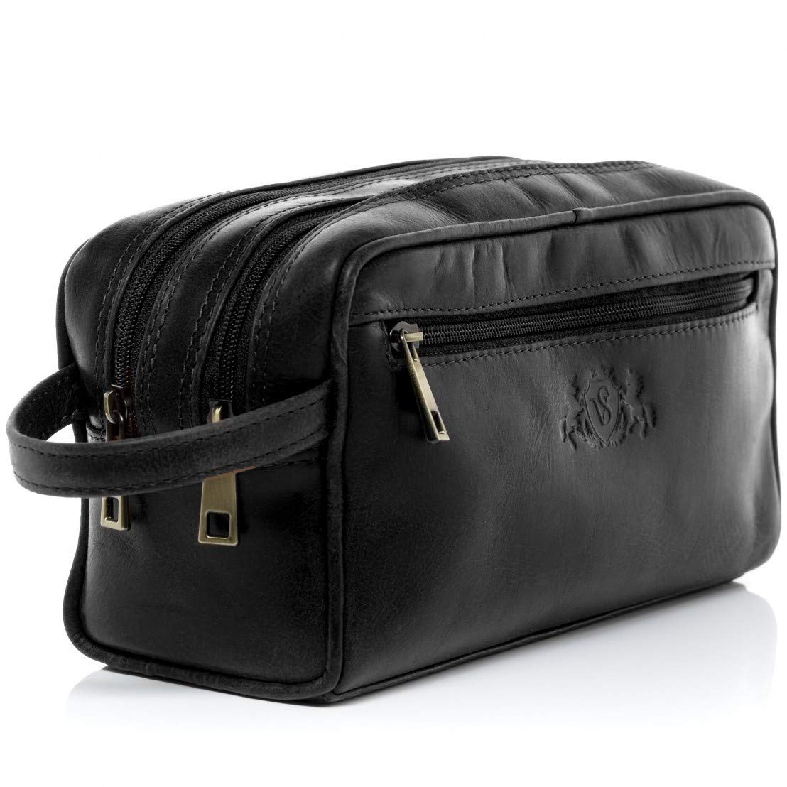 SID & VAIN Neceser Hombre Grande Cuero I Neceseres de Viaje I Bolsa de Aseo GATWICK Negro Hecho a Mano