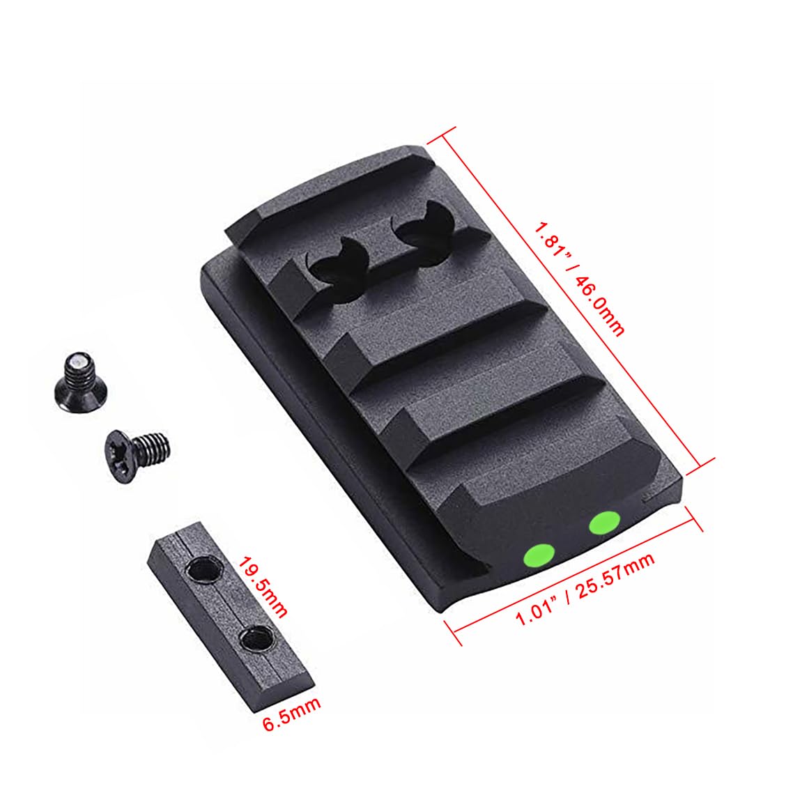 Red Dot Sight Mount Plate For Glock 17 19 22 23 26 - Picatinny Rail, Aluminum, Black, Fits Most Micro Red Dots