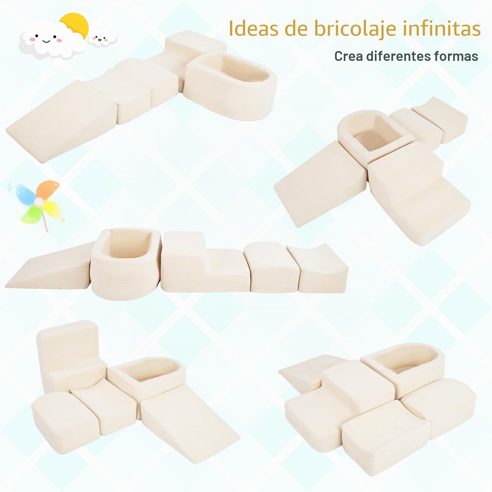 FANTASK Bloques de Espuma XXL de 5 Piezas, Bloques de Escalada Gigantes con Piscina de Bolas, Bloques de construcción Grandes para retozar y Escalar, Bloques de construcción Suaves para el hogar, la