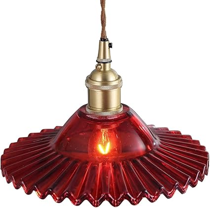 Amazon Venus Lighting ペンダントライト おしゃれ ガラス 天井照明 Led 照明器具 昭和 レトロ アンティーク キッチン 階段 寝室 食卓 玄関 トイレ ダイニング ベッドルーム リビング ストライプ ヴィンテージ シンプル かわいい レッド Venus Lighting ペンダント