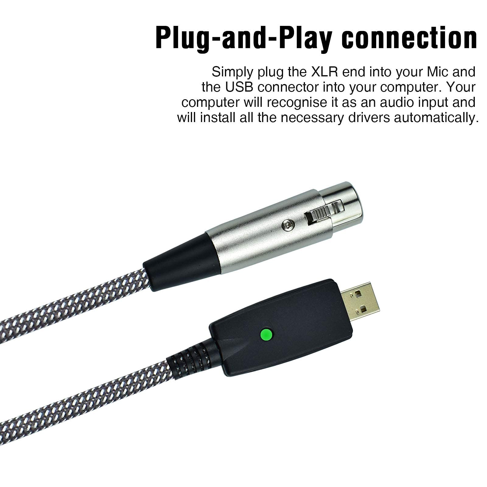 Cable USB A Jack 6.35 Mm (1/4") - Interfaz Para Conectar Guitarra O Bajo Al PC/Mac, 3 Metros, Plug & Play