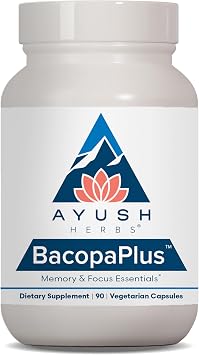 Ayush Herbs BacopaPlus - Bacopa Supplements, Organic Bacopa for Memory & Focus, Cognitive Support Pill for Adults with Ginkgo, Gotu Kola, Ashwagandha - 90 Servings