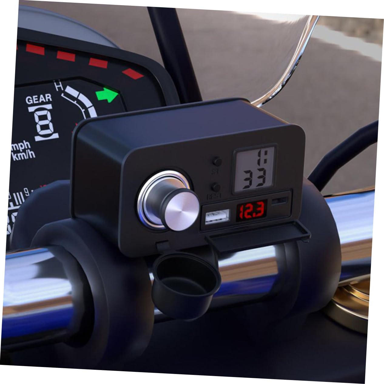 12v Cargador USB para Motocicleta con Voltímetro Led y Lighter para Móvil y Tableta Cargador Multiuso para Navegación