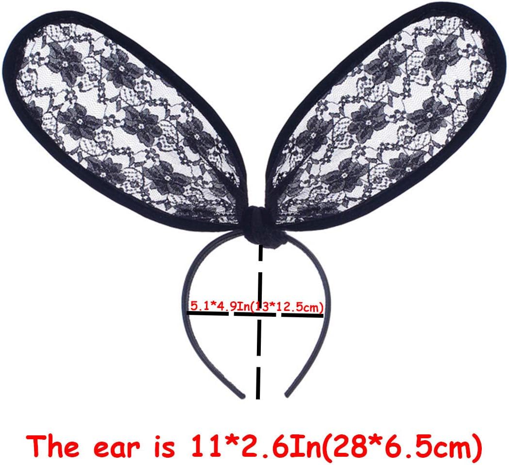 Sexy Lace Bunny Ear Headband Black Hair Hoop Rabbit Ears Hairband Party Decoration Headdress Cosplay Costume Headwear Costume Hair Accessories for Nightclubs,Masquerade - Image 2