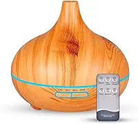Difusor De Aromas Grande 500ml Umidificador De Ar Ultra Sônico Potente Temporizador ate 6h 7 cores de Led Difusor De Óleo Essencial Abajur Led Controle Remoto