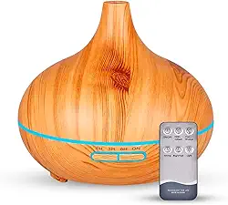 Difusor De Aromas Grande 500ml Umidificador De Ar Ultra Sônico Potente Temporizador ate 6h 7 cores de Led Difusor De Óleo Essencial Abajur Led Controle Remoto
