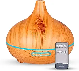 Difusor De Aromas Grande 500ml Umidificador De Ar Ultra Sônico Potente Temporizador ate 6h 7 cores de Led Difusor De Óleo Essencial Abajur Led Controle Remoto