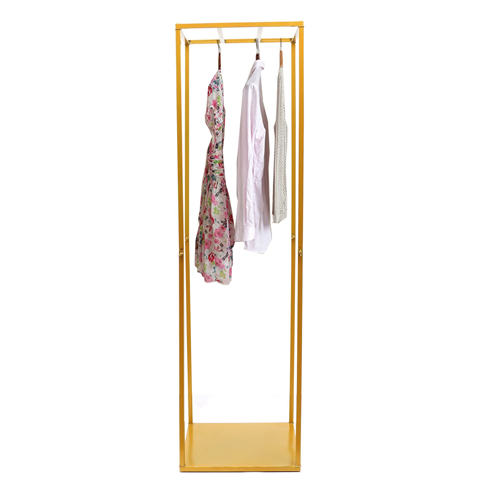 CNCEST Modern Gold Metal Clothes Hanger Storage Shelves, Heavy Duty Garment Retail Racks, Floor-Standing Display Rack (1pc(50cm,50cm,182cm))
