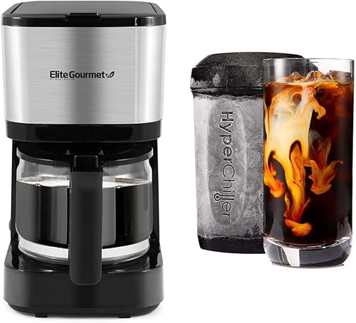 Elite Gourmet EHC9420 - Cafetera automática de 5 tazas, con Pause N Serve + HyperChiller HC2 patentado 12.5 onzas, enfriador instantáneo para