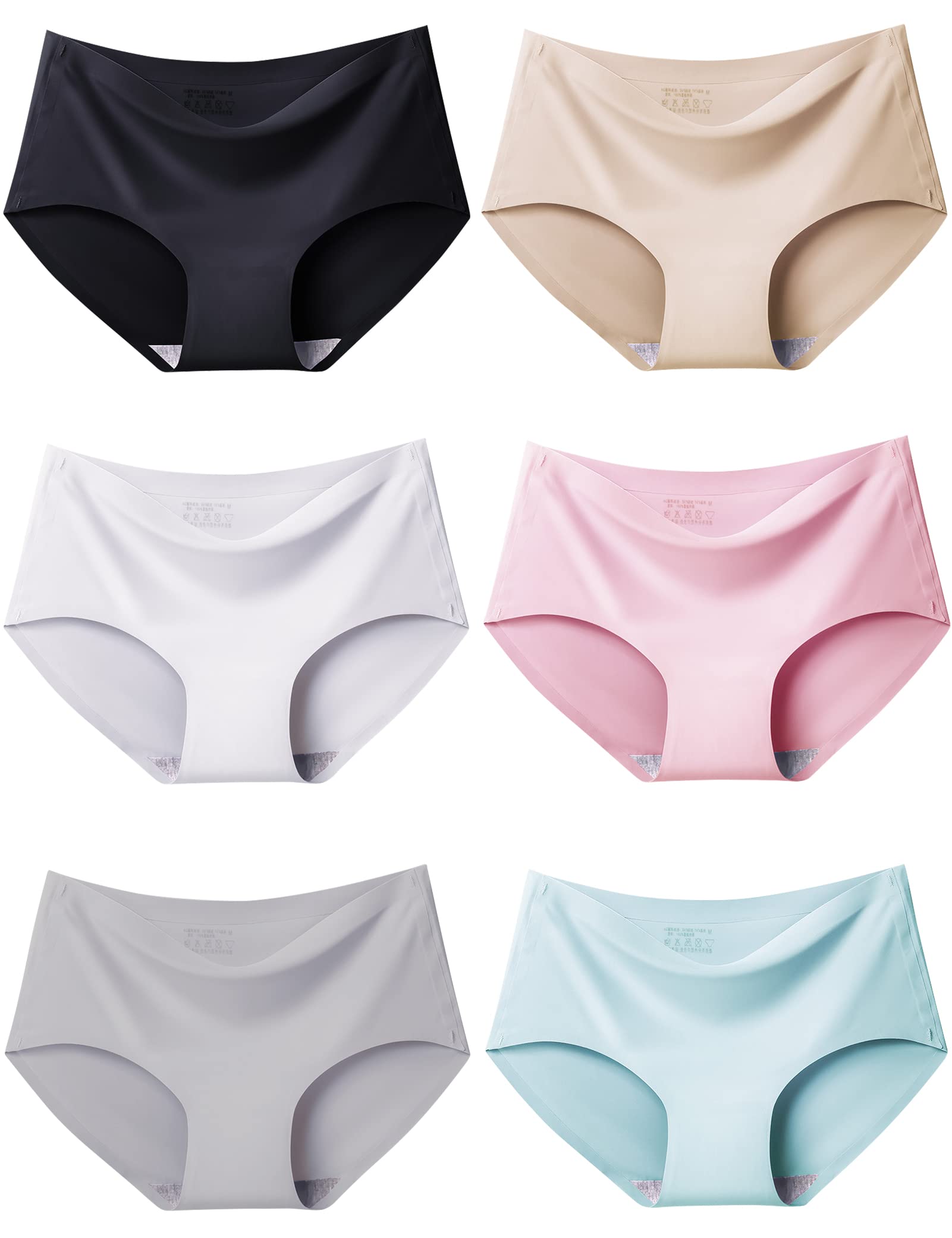 Kiench Teen Girls Seamless Underwear Women No Show Stretch Bikini Panties 6-Pack