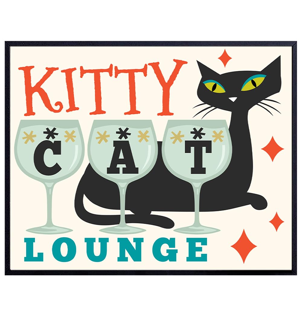 Mid-century modern Wall Decor - Mid-century modern Wall Art - Kitty Cat - Minimalist Wall Art & Decor - Black Cat Home Decor - Cute Poster - Gifts for Women 8x10 UNFRAMED