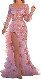 Vestido de noche para mujer, sexy, de malla, lentejuelas, color rosa, vestido de noche, vestido de fiesta, vestido de fiesta, vestido maxi