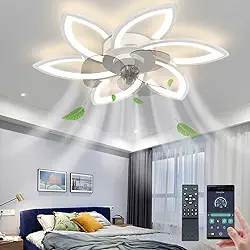 Ventiladores de teto com luzes Controle remoto, Ventiladores de teto modernos com luzes, Ventilador de teto de perfil baixo com luz, Ventilador de teto embutido para quarto, 110V/220V (6 Pétalas)