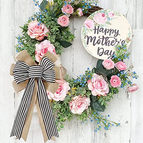 Lokesi Black White Stripe Burlap Bow Large Striped Burlap Wreath Bow Farmhouse Decorative Bow Hanging Ornament For Halloween Christmas Tree All Season Holiday Party Home Crafts Decorations #TOP5