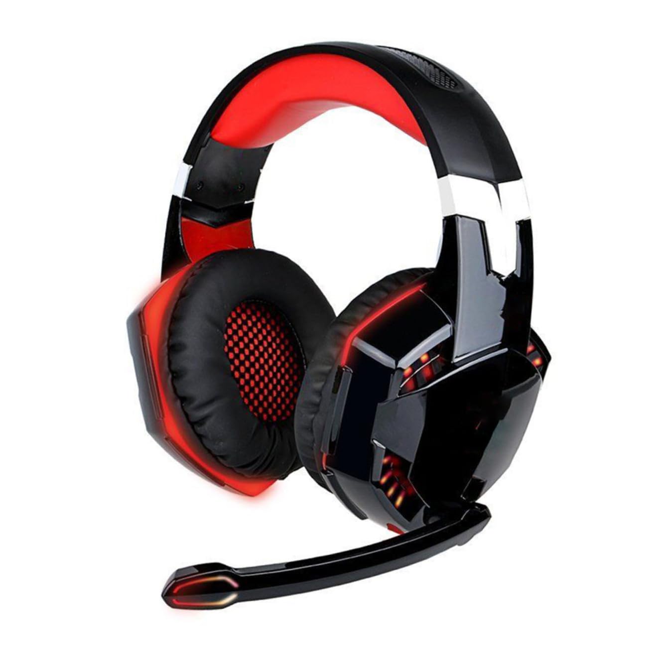 Veemoon Cuffie da Gioco con Luce LED e Bassi Profondi Stereo Suono Surround Isolamento dal Rumore Cuffie Over-ear con Microfono per Computer e PC Rosso