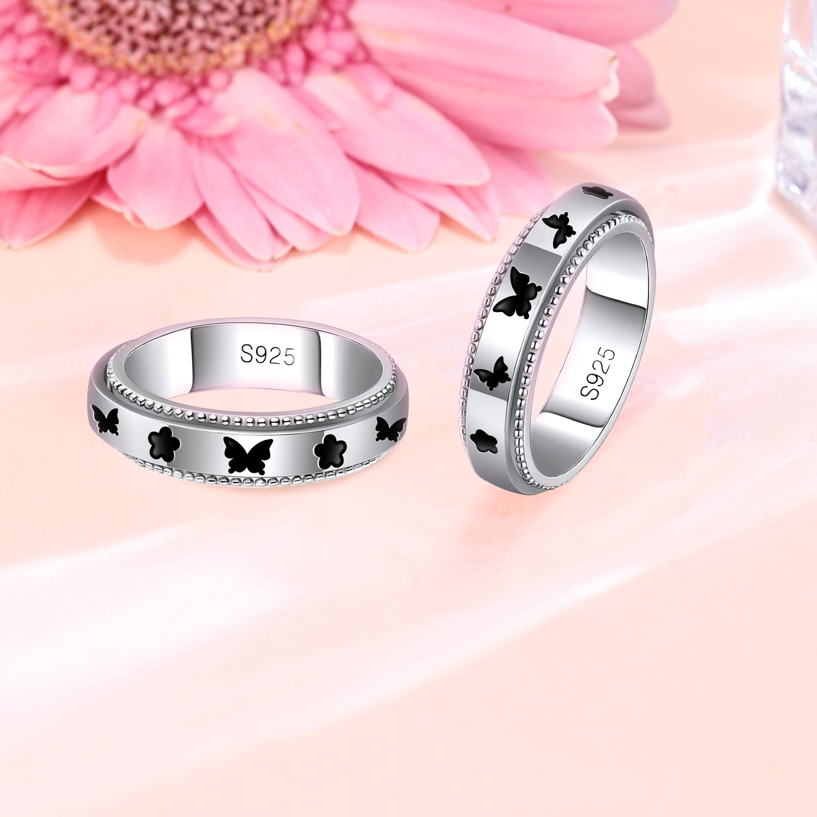 Anillo giratorio de plata de ley para aliviar la ansiedad, plata S925, sin níquel, talla 7 u 8, unisex, sin piedras preciosas
